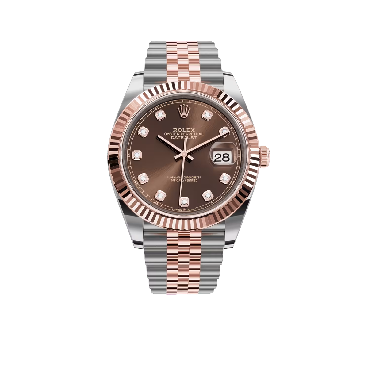 Rolex Datejust 41MM 126331 Chocolate Diamond Dial Fluted Bezel Two Tone Rose Gold Jubilee Bracelet