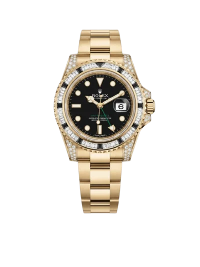 Rolex GMT Master II 18k Yellow Gold Diamond Black Sapphire 116758SANR