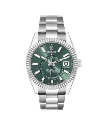 Rolex Sky-Dweller 42mm Steel White Gold Green Dial Mens Watch 336934