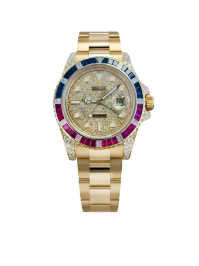 Rolex GMT-Master II 40mm Yellow Gold Pepsi Bezel Diamond Set Watch 116718LN