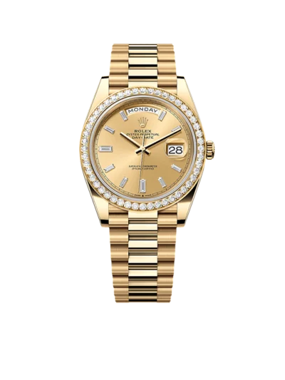 Rolex Day-Date 40mm 228348RBR Yellow Gold Diamond Bezel Champagne Diamond Dial