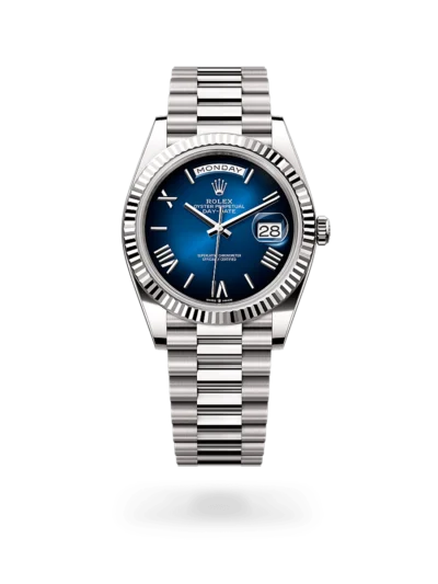 Rolex Day-date Oyster Perpetual 40mm White Gold Blue Ombré Dial, Fluted bezel M228239-0076