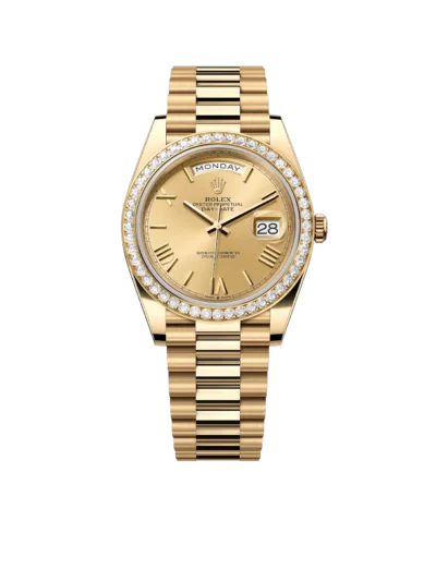 Rolex Day-Date 40 228348RBR Yellow Gold Diamond Bezel Champagne Roman Dial