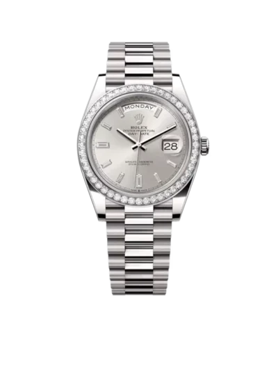 Rolex Day-Date 40mm Silver Dial 18 kt White Gold Diamonds 228349RBR-0001