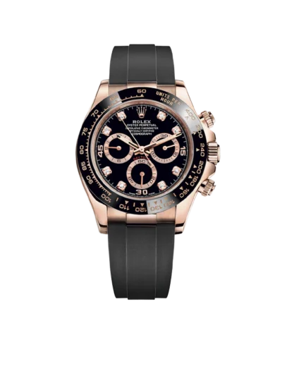Rolex Daytona 40mm Rose Gold Black Diamond Dial Oysterflex Rubber Strap M116515LN-0057